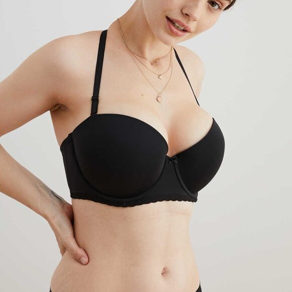 NWT AERIE Real Happy Strapless Push Up Bra Black Size 38C Removable Straps Clear - Picture 1 of 8
